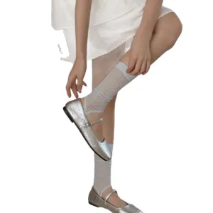 Women summer thin vertical stripe stirrup leg warmers ballet style white foot cover socks