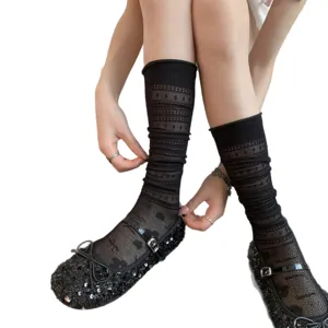 Damen schwarze Mesh Waden Socken Ballet Stil atmungsaktive hohle Stacking Socken Hauptbild