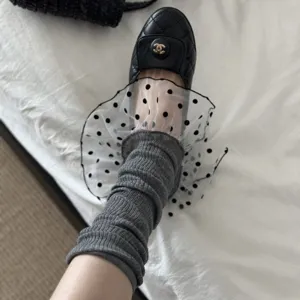 Spring summer thin leg warmers women lace polka dot ruffle stacked socks vertical ribbed
