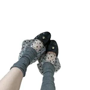 Women spring summer thin leg warmers lace polka dot mesh slouch socks jk lolita style