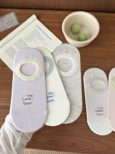 Details of Japanese style bow low-cut socks with cute cat embroidery, breathable thin summer cotton.