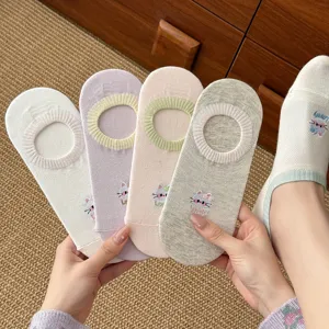 Japanese Style Cute Cat Embroidery Bow Low Cut Boat Socks Women Summer Thin Breathable Cotton No Show Socks Ins Style