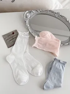 Sommersocken dünn hohles Mesh Mittelrohr Socken atmungsaktiv koreanischer Stil Rüschen Socken
