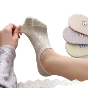 Women summer thin boat socks breathable low-cut invisible anti-slip cute bow cotton socks