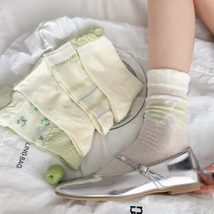 Women's Sweet Cute Crew Socks Cotton Mid-Calf Casual Ribbed Ruffle Trim Cute Floral Argyle Striped Socks Fashion Hosiery