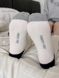 Detail view of winter combed cotton women socks with cute pattern and comfy mid-calf design.