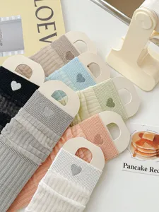 Spring summer thin mid-tube colorful heart mesh socks sweet Japanese style cute casual socks.