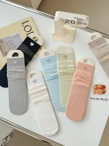 Summer thin crew socks cute heart embroidery breathable mesh sweet ins style socks
