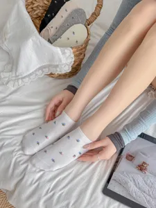 Women cute floral boat socks low cut summer thin breathable cotton invisible socks anti-slip
