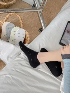 Women's low cut boat socks with cute floral embroidery. Comfortable summer cotton socks.