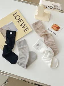 Spring summer thin mesh slouch socks sweet Japanese style cute heart embroidery women socks