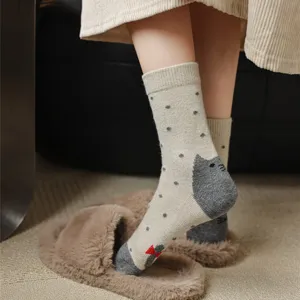 Damen dicke warme Wadenstrümpfe mit süßem Katzen-Fersendesign und weicher Textur.