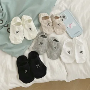 Unisex Sommer Dünne Füßlinge Einfarbig Schleife Stickerei Atmungsaktiv Schweißableitend Casual Low Cut Socken