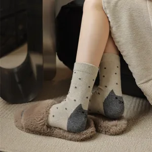 Kuschelige dicke warme Katzenferse Wadensocken Damen süße Pünktchen Winter Thermostrickware.