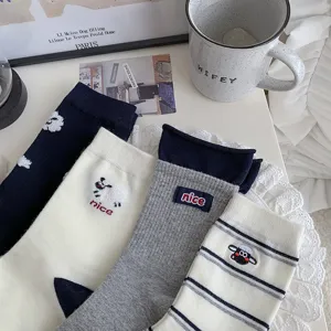 Women autumn winter cute cartoon sheep embroidered mid tube slouch cotton socks casual wear