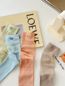 Detail view of spring summer mesh sweet heart embroidered casual women stack socks casual soft breathable daily wear.