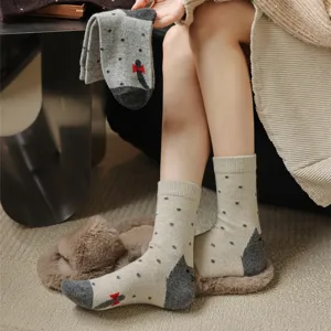 Dicke warme Socken für Damen Herbst Winter süßes Katzen-Fersen-Design weicher Strickstil.