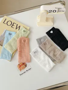 Spring summer thin mid tube socks with cute heart embroidery breathable sweet ins style socks