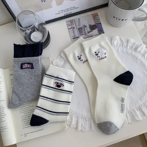 Women cute cartoon sheep embroidered combed cotton mid-tube socks comfortable daily wear