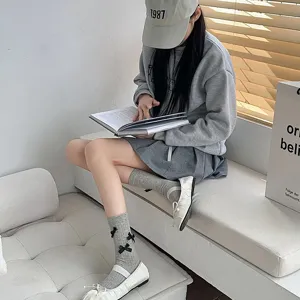 Summer new bow mid-tube thin socks sweet atmosphere photogenic socks solid color basic versatile
