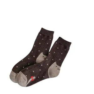 Dicke warme Herbst und Winter Damen Socken mit süßem Katzenmuster und Polka Punkte.