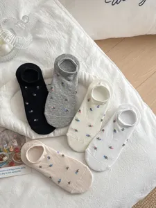Comfortable summer thin low cut floral socks for women breathable cotton no show hidden socks.