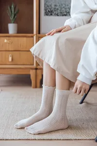 Damen rüschen netz mitte wade socken atmungsaktive baumwolle süße vintage lässige strümpfe