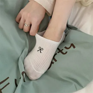 Sommer süße Schleife bestickte niedrige Bootssocken dünne einfarbige unsichtbare Socken Damen