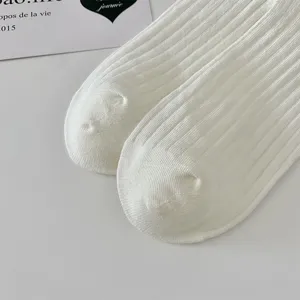White ribbed knit women socks detail close up, simple and versatile basic style sock texture.