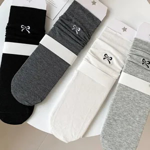 Damen süße Schleife Mittelsocken Stapelsocken süßer Stil vier Farben flache Verlegung