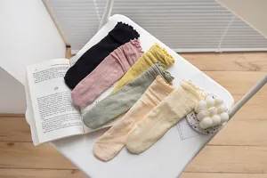 Damen Rüschen Mittelsocken süße Mesh Baumwolle süß Lolita Stil atmungsaktiv Freizeit Socken