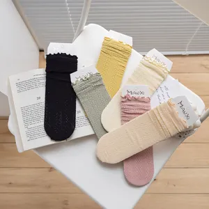 Damen Rüschen Mittelsocken süß atmungsaktiv Mesh Sommer dünn Baumwollsocken trendig