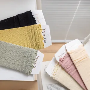 Süße Lolita Rüschen-Wadenstrümpfe, atmungsaktive Mesh-Baumwollsocken für Damen Frühling Sommer.