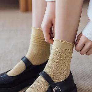 Süße Damen Rüschen Mesh Wadenstrümpfe, atmungsaktive Baumwolle Frühlings Sommer Socken.