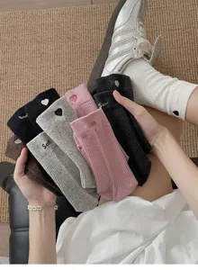 Korean style heart embroidery women mid tube socks autumn winter cotton ribbed cute socks