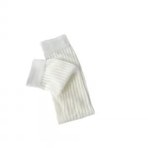 Minimalist white ribbed mid-calf socks for women, breathable summer fashion hosiery.