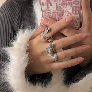 Anillo abierto serpiente dragón metal tendencia anillo apilable estilo cool dulce joyas de mujer