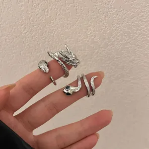 Dragon serpiente anillo abierto apilable metal estrass joya tendencia mujer moda