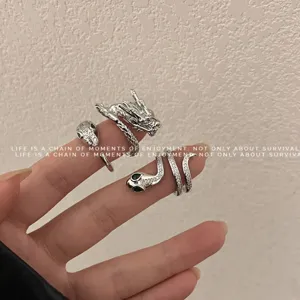 Anillos abiertos de dragón y serpiente de plata, joyería de moda de metal para mujeres.