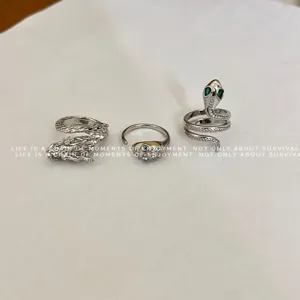 Set de anillos abiertos de dragón y serpiente plateados, joyas de dedo estilo cool.