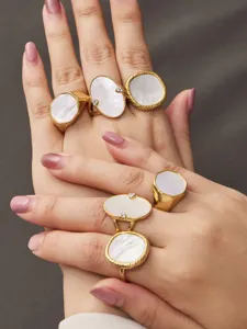 Geometrische roestvrijstalen parelmoer statement ringen vergulde sieraden dames