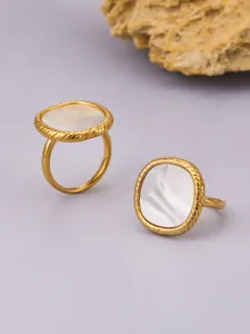 Geometrische natuurlijke schelp ring verguld PVD roestvrij staal minimalistische mode