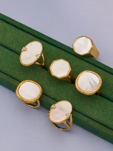 Verguld roestvrij staal geometrische moerbeischel ring set stijlvolle dames mode
