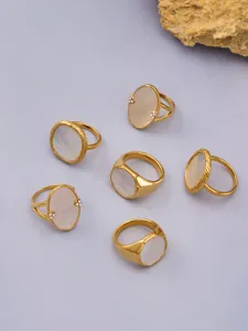Roestvrij staal PVD vergulde geometrische natuurlijke moerbeiparel ringen dames.