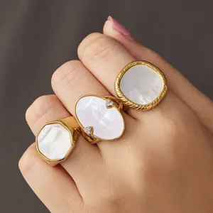 Geometrische roestvrijstalen vergulde moerbei parel ringen set voor dames sieraden chic