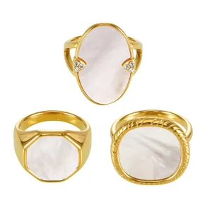 Gouden roestvrijstalen moederspaarring set, geometrische ovale en zegelsieraden voor vrouwen.