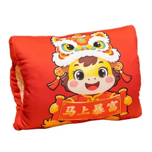 Cartoon Year of the Horse hand warmer plush pillow, cute mascot cushion for winter cozy.
