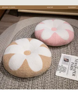 Joli coussin rond en forme de fleur oreiller moelleux en peluche pour canapé tatami