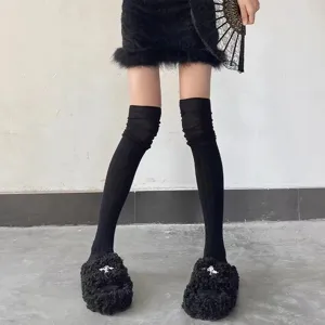 Women black over-the-knee ribbed high socks cozy winter long stockings warm hosiery casual daily wear