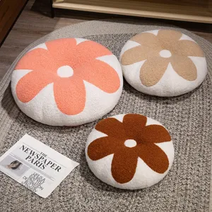 Coussin de sol en peluche fleur douce rond tapis tatami oreiller pour canapé chambre